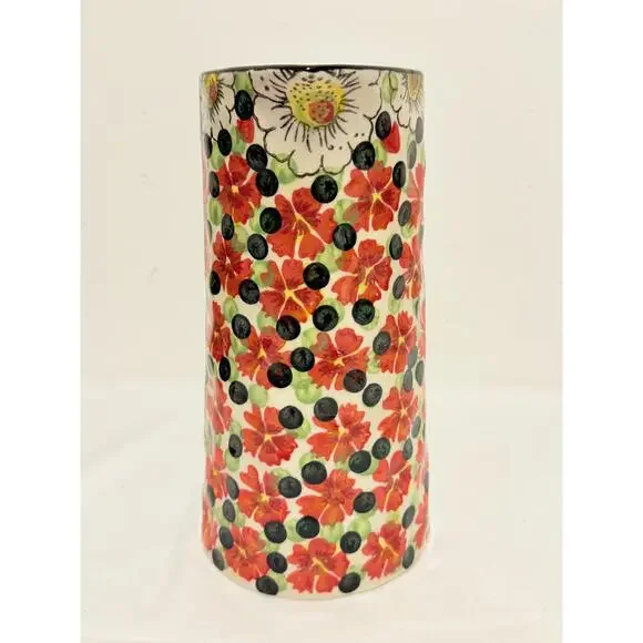 Floral Multi Colored Tall Ceramic Black Handle U Only Blueberry Pitcher - Picture 2 of 9